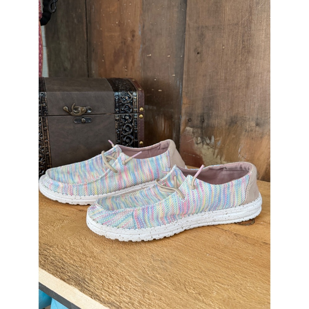 Hey Dude Wendy Sox Aurora White Rainbow Multi Color Loafers Coastal Grandma 9
